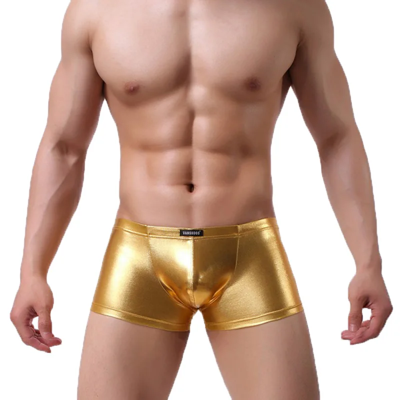 

Mens Wet Look Patent Leather Boxer Underwear Elastic Waistband Swimming Trunks Underpants for Pole Dancing Rave Party Clubwear