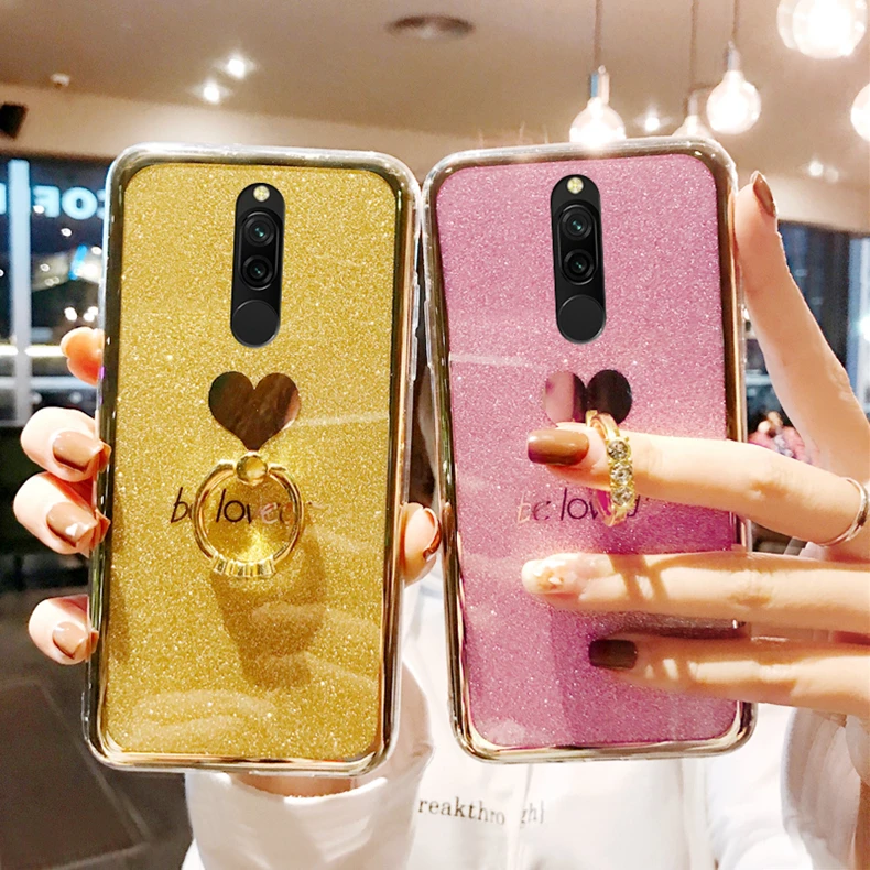 Блестящий Мягкий чехол для Xiaomi Redmi Note 9S 7 8 Pro Max 8A Mi A3 9 Lite 10 с кольцом-держателем в