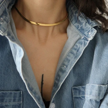 Peri'sBox 2 Sizes Flat Snake Bone Necklaces Gold Silver Color Titanium Steel Necklaces for Women Wide Minimalist Necklace 2020
Peri'sBox 2 Sizes Flat Snake Bone Necklaces Gold Silver Color Titanium Steel Necklaces for Women Wide Minimalist Necklace 2020