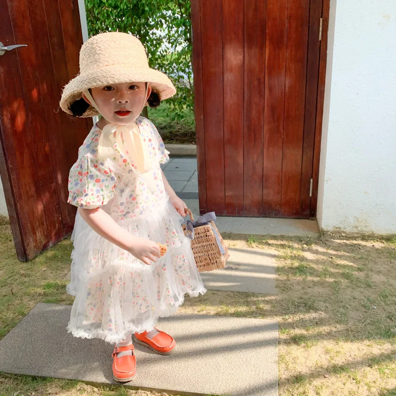 Летнее платье MILANCEL с цветочным принтом одежда для девочек Хлопковое и кружевная
