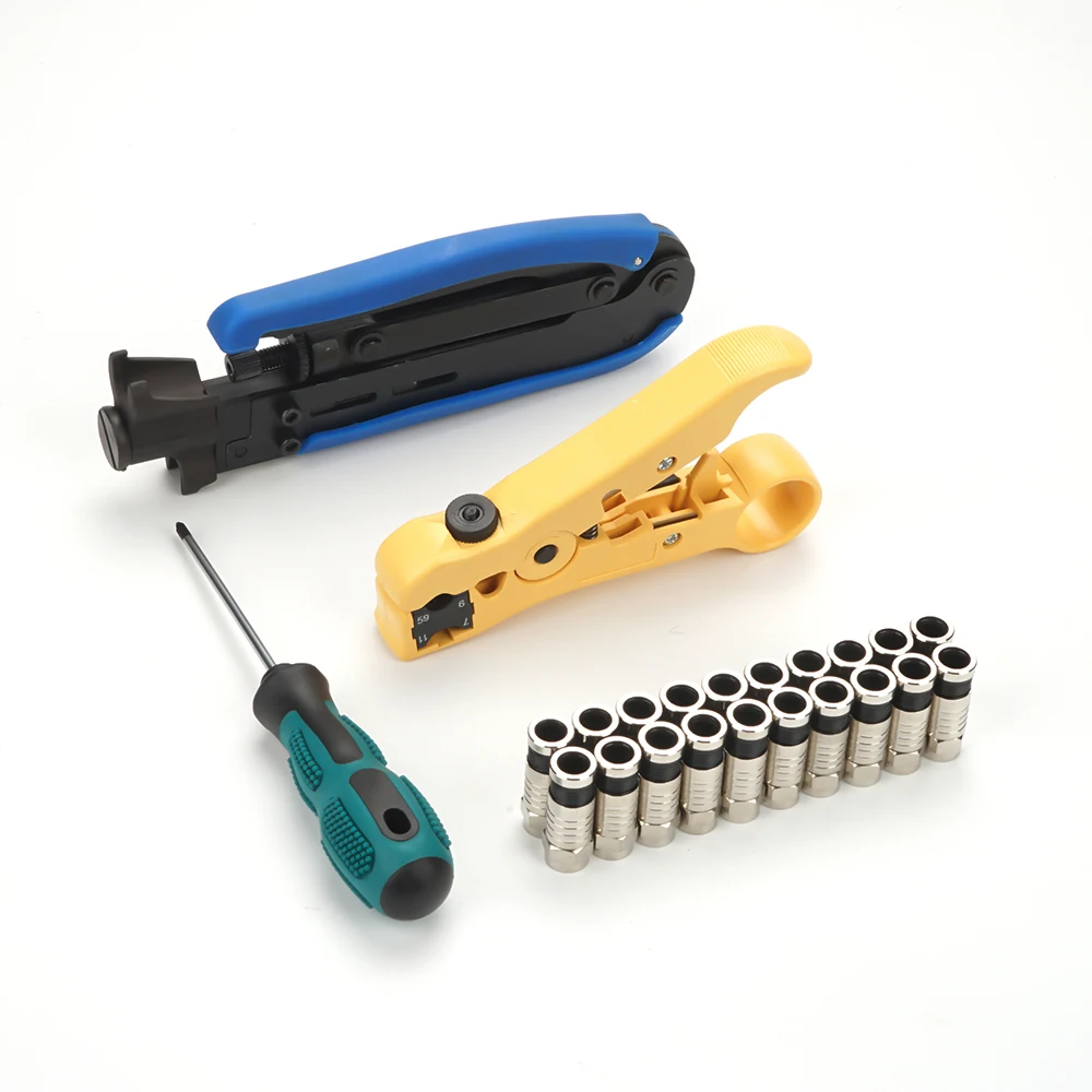 25pcs Multifunctional Cutting Pliers Wire Stripper Kit Cable Crimpers Coaxial Compression Crimping Tool with 20pcs Connectors
25pcs Multifunctional Cutting Pliers Wire Stripper Kit Cable Crimpers Coaxial Compression Crimping Tool with 20pcs Connectors