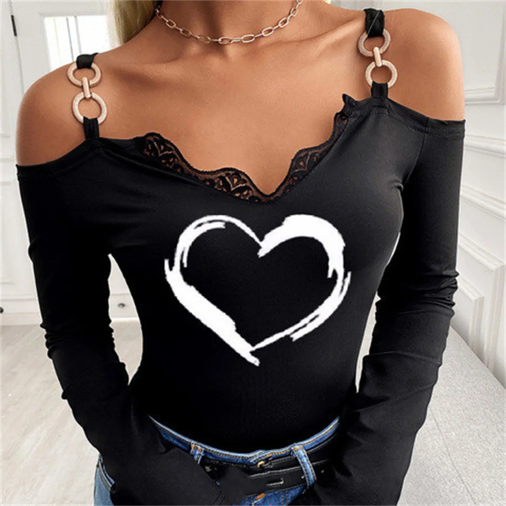 Heart Print Long Sleeve Sling V-Neck Tops Women Casual Autumn Winter Sexy Off Shoulder T Shirt Blouse Pullover T Shirt
Heart Print Long Sleeve Sling V-Neck Tops Women Casual Autumn Winter Sexy Off Shoulder T Shirt Blouse Pullover T Shirt