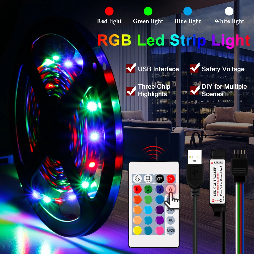 DC5V USB Светодиодные ленты RGB 5V 2835 50 см 1 м 2 3 4 5 ТВ фон светильник ing Flexibe светодиодный