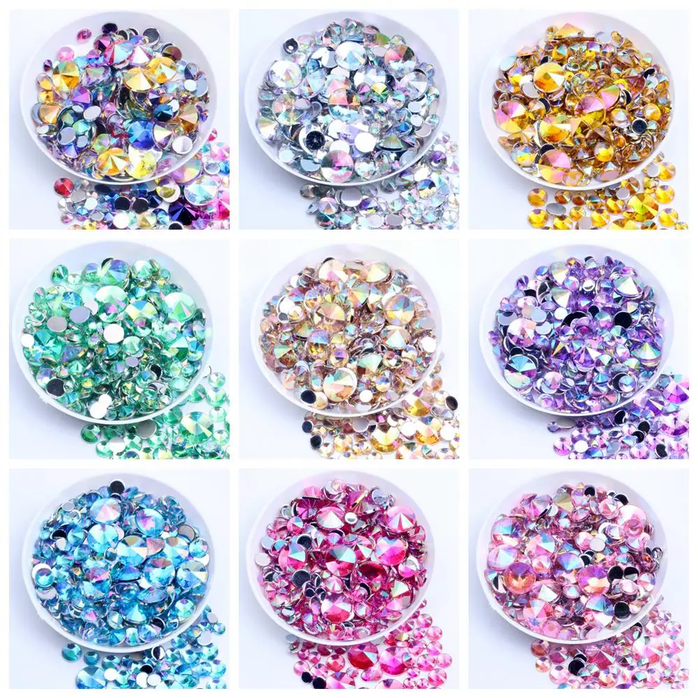 

Acrylic Rhinestones AB Colors Flatback Pointed 60pcs 6mm Silver Foiled Glue On Beads Accessories For Nail Art Sticker Decoration