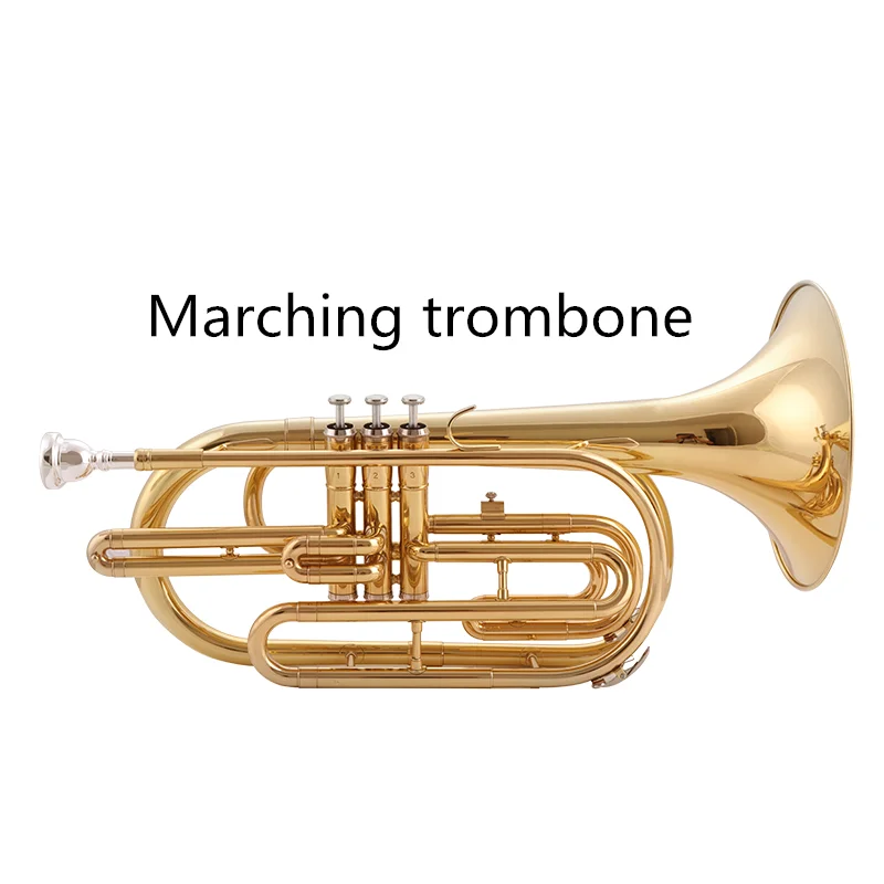 High Grade Marching Trombone Musical instruments with Case Mouthpiece Silver plated Piston trombones Yellow brass Body
High Grade Marching Trombone Musical instruments with Case Mouthpiece Silver plated Piston trombones Yellow brass Body