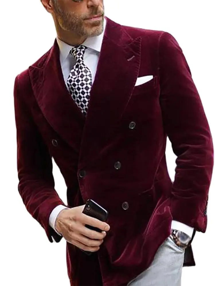 2Pcs Burgundy Velveteen Man Blazer White Trousers Men Suits Slim Fit Costume Wedding Groom Tuxedos Prom Male Suit Coat+Pants+Tie 
2Pcs Burgundy Velveteen Man Blazer White Trousers Men Suits Slim Fit Costume Wedding Groom Tuxedos Prom Male Suit Coat+Pants+Tie