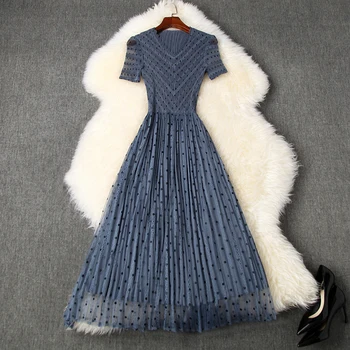 HIGH STREET New Fashion Summer 2020 Designer Runway Dress Women's Short Sleeve Knitting Gauze Patchwork Dress 
HIGH STREET New Fashion Summer 2020 Designer Runway Dress Women's Short Sleeve Knitting Gauze Patchwork Dress