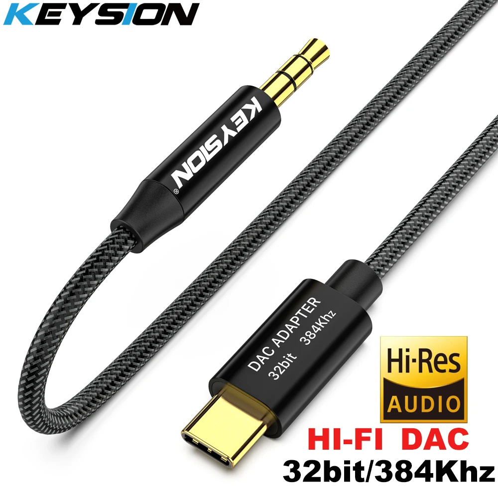 Фото KEYSION HIFI DAC усилитель для наушников USB Type C к AUX акустический кабель адаптер 32bit 384kHz HD