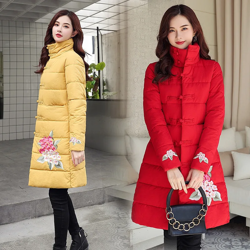 Korean-style 2019 New Style Winter Cotton-padded Clothes Women's Long Flower Embroidered Stand Collar Cotton Coat Women's Chines 
Korean-style 2019 New Style Winter Cotton-padded Clothes Women's Long Flower Embroidered Stand Collar Cotton Coat Women's Chines