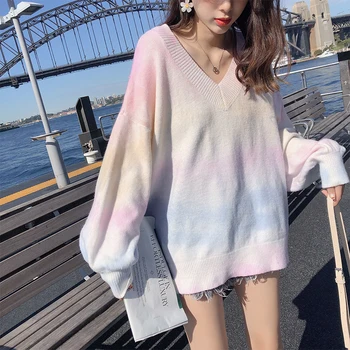 MISHOW Spring Autumn Rainbow Pink Sweater women V-neck Loose Long Sleeves Knit Pullover Over Size Outer Wear Tops MX19C5425
MISHOW Spring Autumn Rainbow Pink Sweater women V-neck Loose Long Sleeves Knit Pullover Over Size Outer Wear Tops MX19C5425