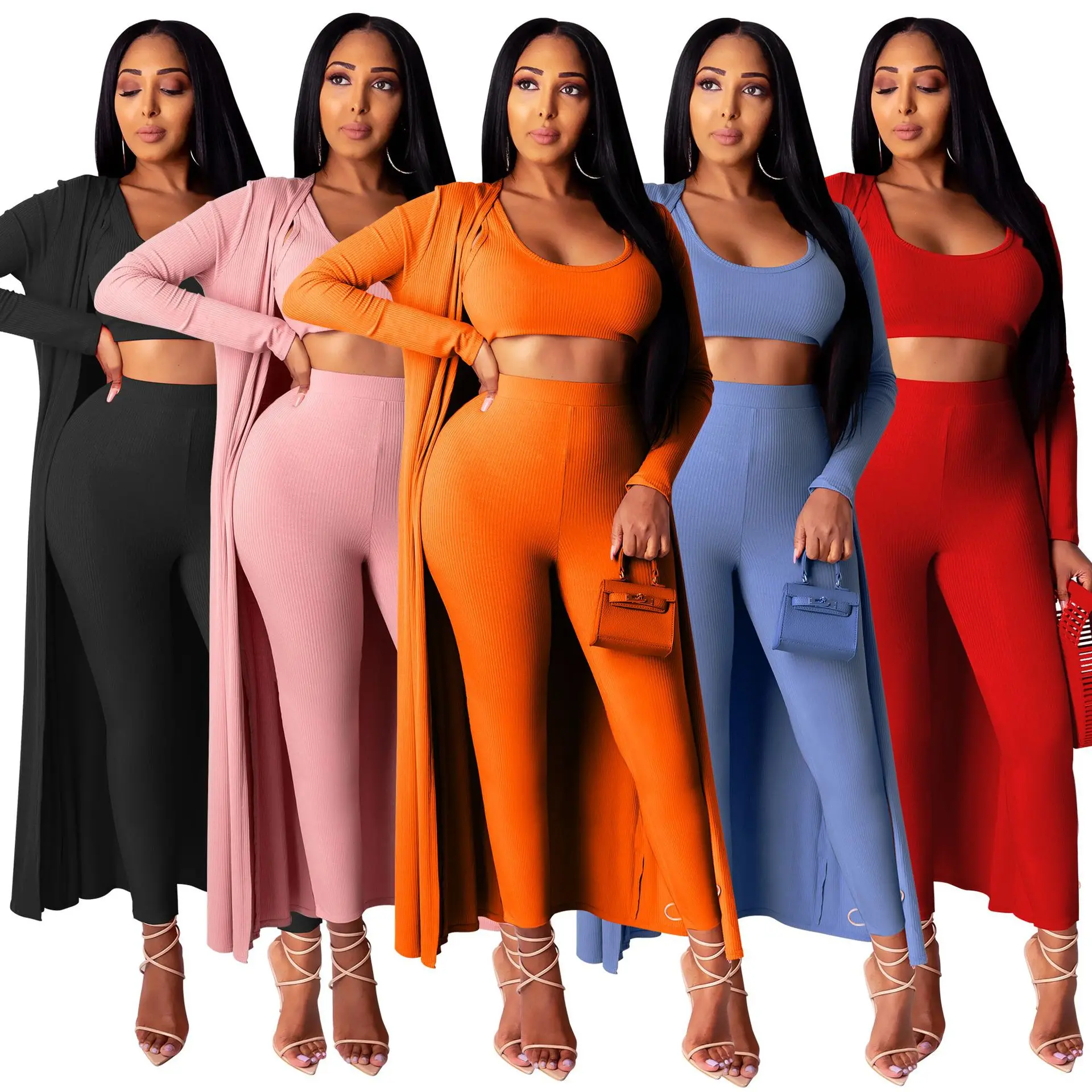Women Sport Knitted Three Piece Set Long Clock Tank Top Legging Jogger Sweatpants Suit Tracksuit Matching Set Outfit S345 
Women Sport Knitted Three Piece Set Long Clock Tank Top Legging Jogger Sweatpants Suit Tracksuit Matching Set Outfit S345