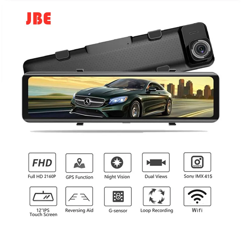 4K Dash Cam 12" Stream Media Rear View Mirror 2160P Ultra HD Car Dvr Dual Lens Camera with GPS WIFI Sony IMX 415 Video Recorder |