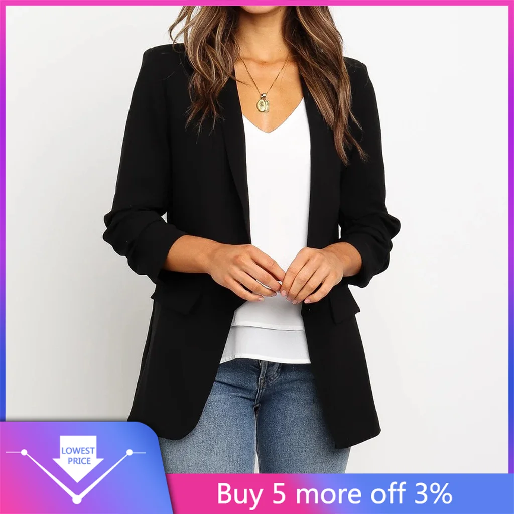 Coolred-Women Office Black Trim-Fit Lapel Blazer Shirt Jacket Skirt Suit