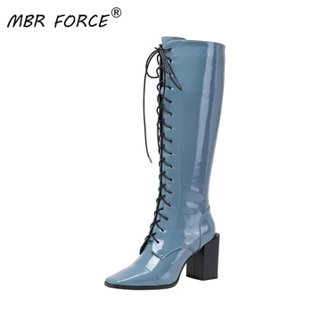 MBR FORCE style cowhide autumn ladies high heels European and American style rivet square toe fashion design blue high boots 
MBR FORCE style cowhide autumn ladies high heels European and American style rivet square toe fashion design blue high boots