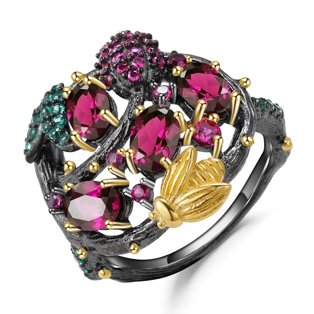 GEM'S BALLET 925 Sterling Silver Handmade Branch Gold Bee Rings Natural Rhodolite Garnet Gemstone Ring for Women Fine Jewelry
GEM'S BALLET 925 Sterling Silver Handmade Branch Gold Bee Rings Natural Rhodolite Garnet Gemstone Ring for Women Fine Jewelry