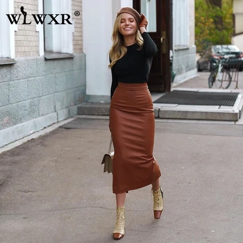 WLWXR Casual Pu Leather Long Skirts Womens Solid Khaki Wrap High Waist Skirt Female Split Ladies A-line Sexy Bodycon Maxi Skirt
WLWXR Casual Pu Leather Long Skirts Womens Solid Khaki Wrap High Waist Skirt Female Split Ladies A-line Sexy Bodycon Maxi Skirt
