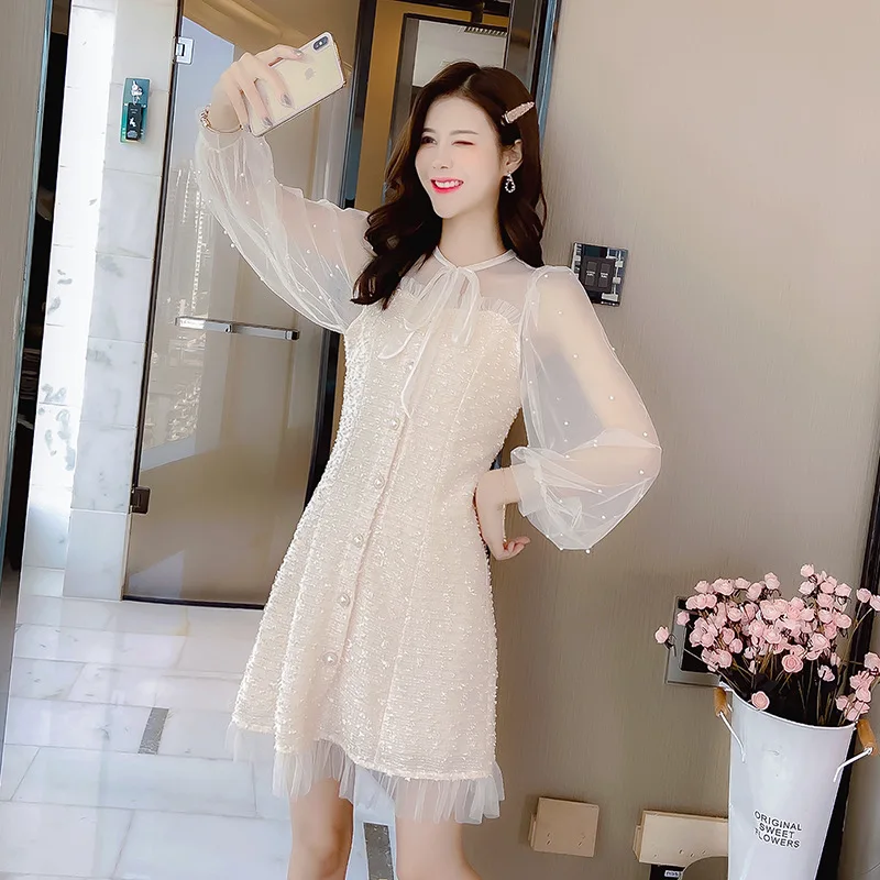 2020 Spring Early Spring New Style Sexy Perspective Gauze Splicing Dress Women's Single-Breasted Slim Fit Slimming Medium-length
2020 Spring Early Spring New Style Sexy Perspective Gauze Splicing Dress Women's Single-Breasted Slim Fit Slimming Medium-length