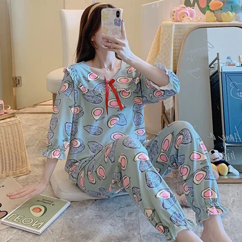 Autumn Winter Women Pajamas Set Cute Cartoon Sleepwear Avocado Printed Long Sleeve Casual Homewear Female Pajamas 
Autumn Winter Women Pajamas Set Cute Cartoon Sleepwear Avocado Printed Long Sleeve Casual Homewear Female Pajamas