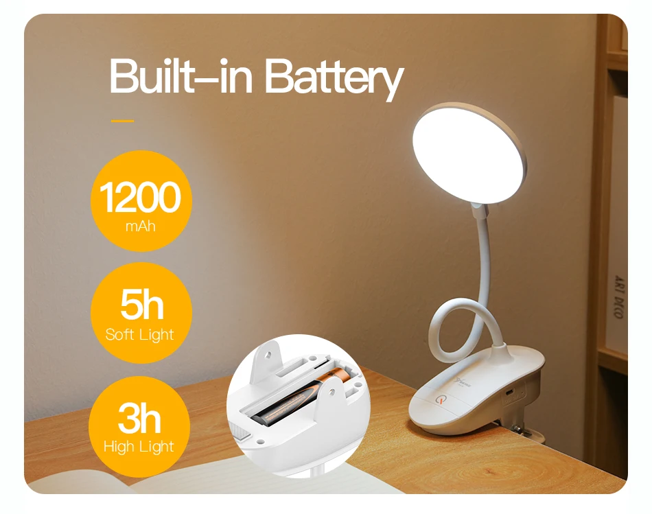 Clip Wireless Table Lamp Study 3 Modes Touch 1200mAh Rechargeable LED Reading Desk Lamp 7000K USB Table Light Flexo Lamps Table Clip Wireless Table Lamp Study 3 Modes Touch 1200mAh Rechargeable LED Reading Desk Lamp 7000K USB Table Light Flexo Lamps Table