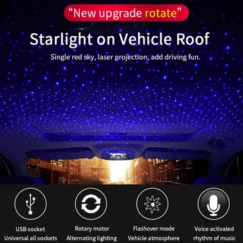 Auto LED Projection Light Car USB Decorative Atmosphere Lights Armrest Star Neon Light Voice Control Waterproof Night