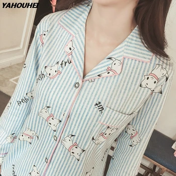 2019 Autumn Winter 100% Cotton Pajama Sets For Women Casual Striped Long Sleeve Cartoon Pyjama Loungewear Homewear Home Clothing
2019 Autumn Winter 100% Cotton Pajama Sets For Women Casual Striped Long Sleeve Cartoon Pyjama Loungewear Homewear Home Clothing
