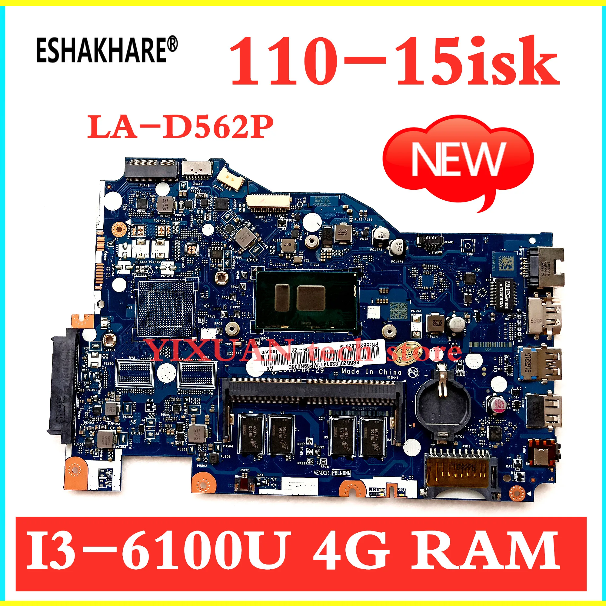 LA-D562P материнская плата для Lenovo Ideapad 110-15ISK ноутбука i3-6100U/6006u 2 3 GHz CPU 4GB RAM 5B20M41057 100%