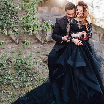 LORIE Black Wedding Dress 2 Pieces Sexy Lace Long Sleeve Bridal Dress Elegant Boho Wedding Bride Gowns
LORIE Black Wedding Dress 2 Pieces Sexy Lace Long Sleeve Bridal Dress Elegant Boho Wedding Bride Gowns