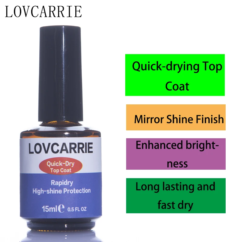 

LOVCARRIE Dry Fast Top Coat 15ML Rapidry High Gloss Shine Finish Coat for Nail Polish Lacquer Manicure Nail Art Varnish Design