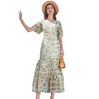 100% Silk Women's Runway Dresses Sexy V Neck Short Sleeves Floral Printed Ruffles Fashion Casual Holiday Dresses
100% Silk Women's Runway Dresses Sexy V Neck Short Sleeves Floral Printed Ruffles Fashion Casual Holiday Dresses