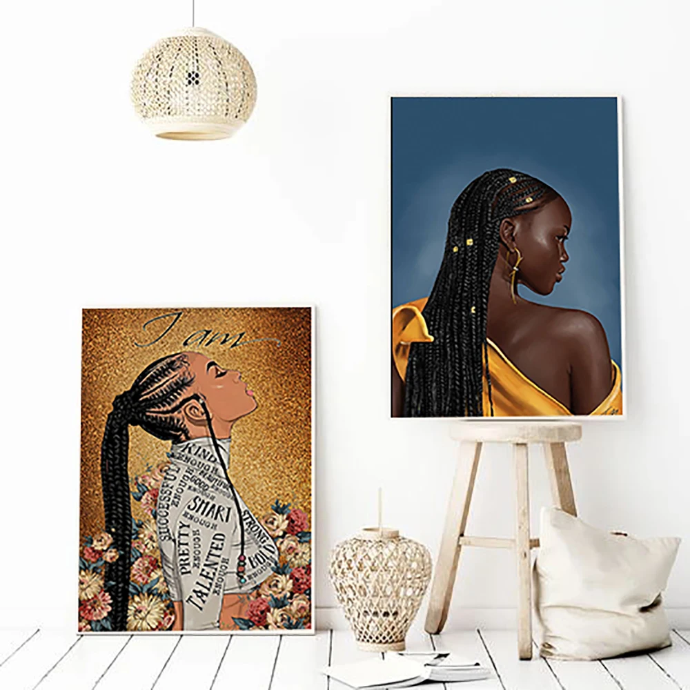 Fashion Canvas Painting Black Girl Poster and Print Afrocentric Female Portrait Wall Art Pictures For Living Room Home Decor
Fashion Canvas Painting Black Girl Poster and Print Afrocentric Female Portrait Wall Art Pictures For Living Room Home Decor