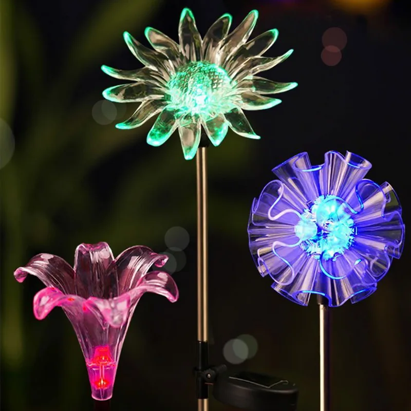 3pcs Solar Powered garden lights dandelion Lily Multi-color change LED Solar game garden patio lights