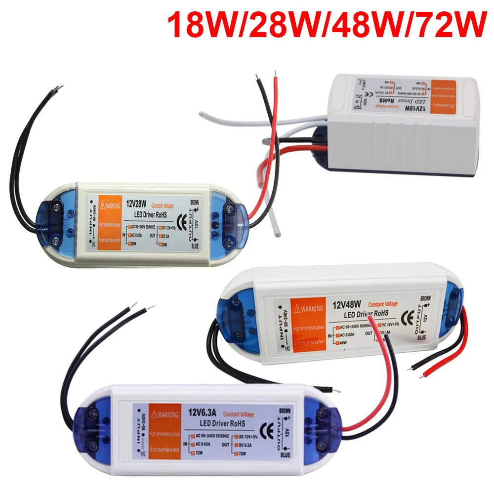 18/28/48/72W LED Driver Transformer Power Supply Adapter AC90-240V To DC12V Constant Voltage for Light Strip | Обустройство дома