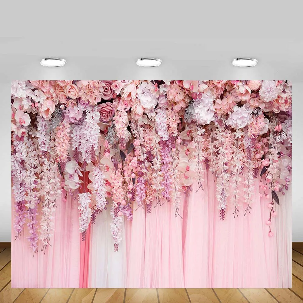 Фото Свадебный розовый цветочный занавес Mehofond фон для церемонии дня рождения