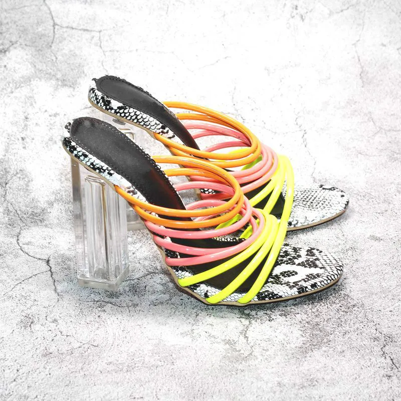 Fashion Colorful Sandals Slides Crystal Clear Square High Heeled Slip On Slippers Colorful Narrow Band Sexy Pumps for Woman Shoe
Fashion Colorful Sandals Slides Crystal Clear Square High Heeled Slip On Slippers Colorful Narrow Band Sexy Pumps for Woman Shoe