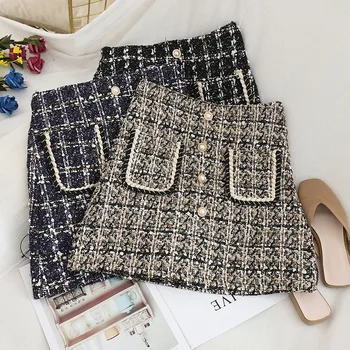High Waist Skirt Women Japan Vintage Tweed Plaid Short Skirt Breasted Pocket Autumn Winter New Korean A-line Woven Skirt Elegant
High Waist Skirt Women Japan Vintage Tweed Plaid Short Skirt Breasted Pocket Autumn Winter New Korean A-line Woven Skirt Elegant