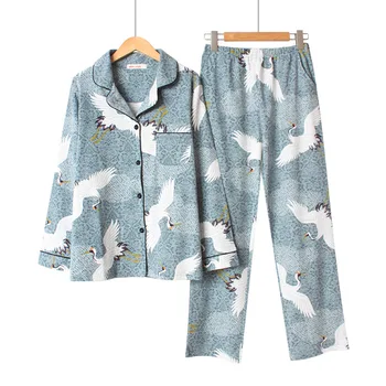 Women Cotton Pyjama Set Long Sleeve Crane Printing Pajama Set Sweet Loose Spring Two-piece Pijama Mujer Loungewear Home Clothes
Women Cotton Pyjama Set Long Sleeve Crane Printing Pajama Set Sweet Loose Spring Two-piece Pijama Mujer Loungewear Home Clothes