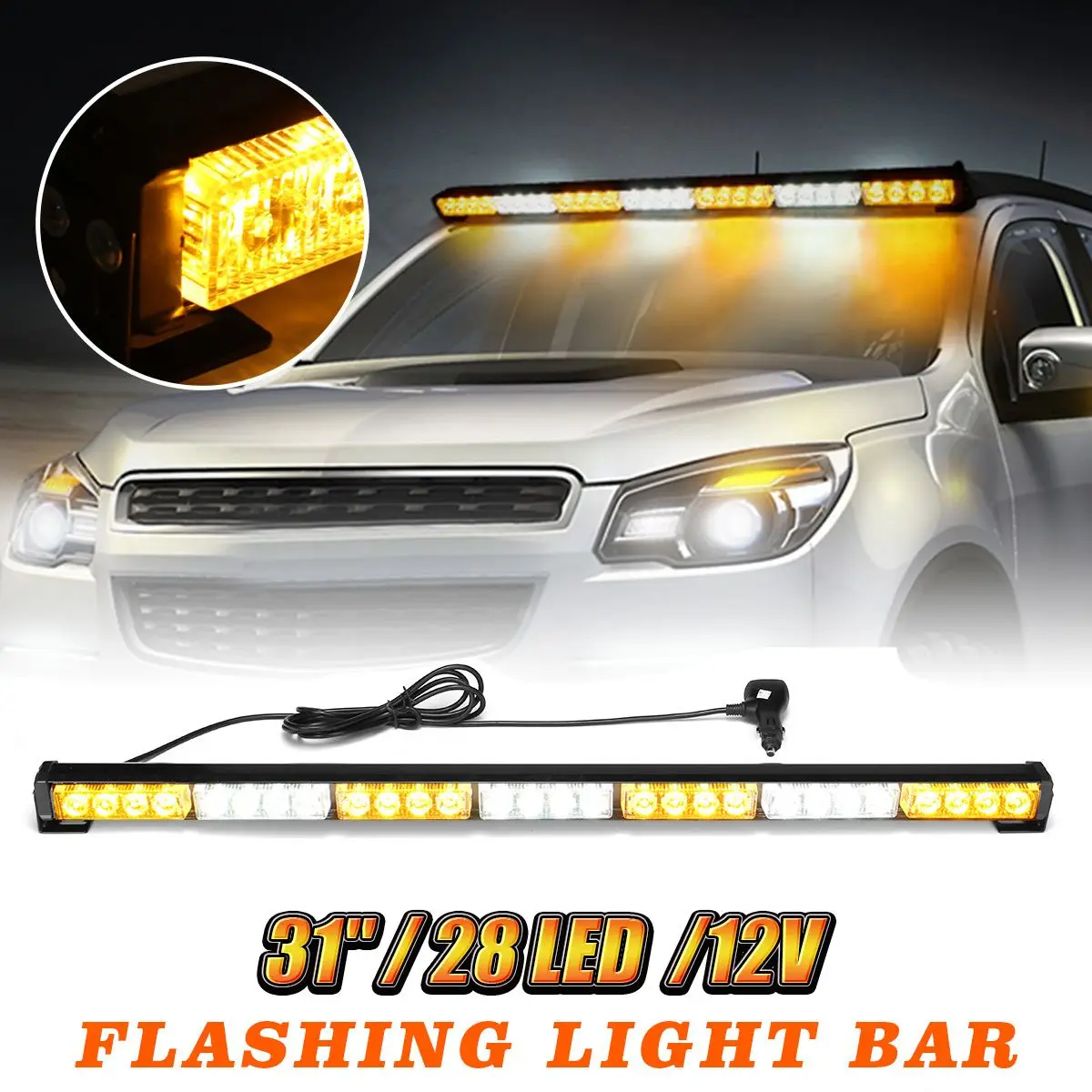 31" 28 LED Car Flashing Warning Light Bar Traffic Flash Strobe Lamp DC12V Amber & White
31" 28 LED Car Flashing Warning Light Bar Traffic Flash Strobe Lamp DC12V Amber & White