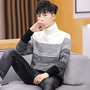 HOO 2020 Men's Autumn and Winter Thick Pullover Bottoming Striped Sweater Youth Loose Turtleneck Color Matching Sweater
HOO 2020 Men's Autumn and Winter Thick Pullover Bottoming Striped Sweater Youth Loose Turtleneck Color Matching Sweater