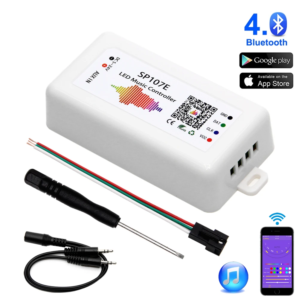 SP107E LED Music Controller Bluetooth Magic Controller DC5-24V 2048 Pixels for WS2811 2812 2801 6803 IC LED Strip.
SP107E LED Music Controller Bluetooth Magic Controller DC5-24V 2048 Pixels for WS2811 2812 2801 6803 IC LED Strip.