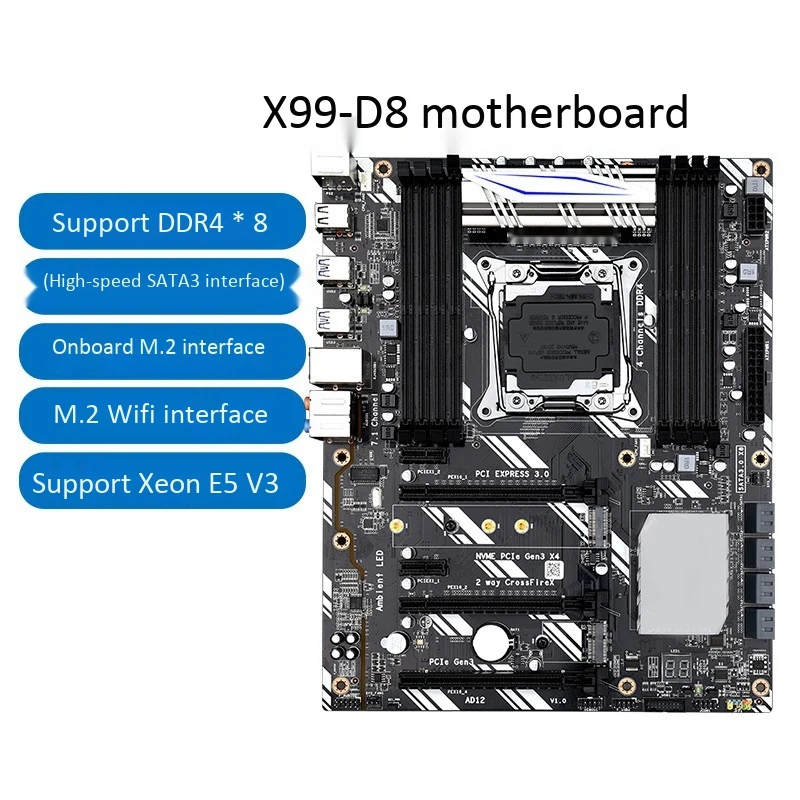 X99-D8 Gaming Motherboard LGA2011 ATX USB3.0 SATA3.0 M.2 NVME SSD 256GB DDR4 RAM Memory Support for Xeon E5 V3 CPU
X99-D8 Gaming Motherboard LGA2011 ATX USB3.0 SATA3.0 M.2 NVME SSD 256GB DDR4 RAM Memory Support for Xeon E5 V3 CPU