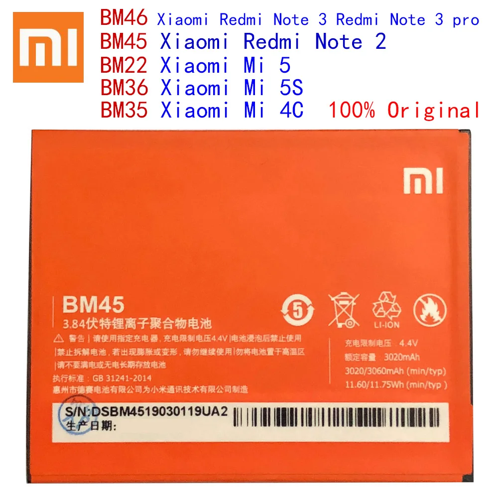 BM22 BM35 BM36 BM45 BM46 Battery For Xiaomi Mi4C Mi5S Mi 5 4C 5S Mi5 Redmi Note 2 3 Pro Replacement Battery Batterie Free Tools
BM22 BM35 BM36 BM45 BM46 Battery For Xiaomi Mi4C Mi5S Mi 5 4C 5S Mi5 Redmi Note 2 3 Pro Replacement Battery Batterie Free Tools