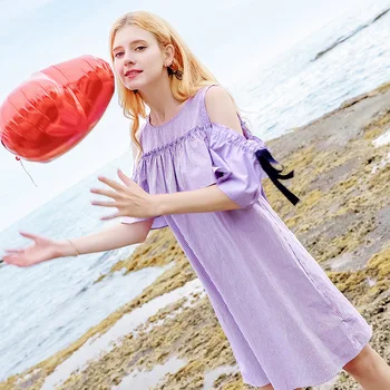 2019 summer new boutique women's makings round neck off shoulder striped lady's versatile dress 69189
2019 summer new boutique women's makings round neck off shoulder striped lady's versatile dress 69189