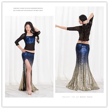2 Piece Belly Dance Mermaid Costume Stage Show Clothes Royal Blue Bling Bling Sequin Fishtail Sexy Skirt good quality free ship
2 Piece Belly Dance Mermaid Costume Stage Show Clothes Royal Blue Bling Bling Sequin Fishtail Sexy Skirt good quality free ship
