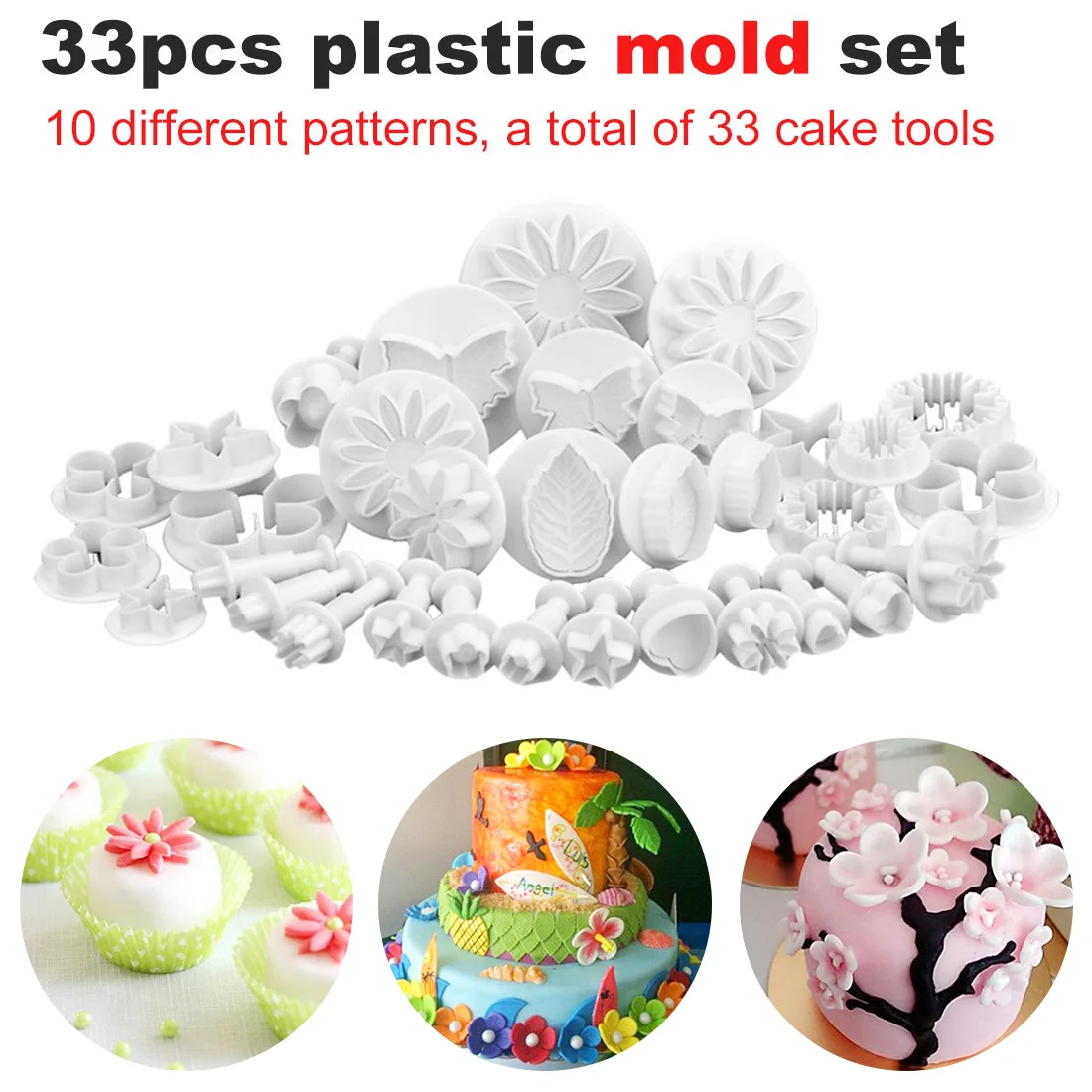 33pcs Plastic Cake Plunger Mold Fondant Cutter Cookie Craft DIY 3D Sugarcraft Kitchen Accessories Fondant Cake Decorating Tools
33pcs Plastic Cake Plunger Mold Fondant Cutter Cookie Craft DIY 3D Sugarcraft Kitchen Accessories Fondant Cake Decorating Tools