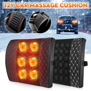12V Car Pillow Back Support Lumbar Electrict Massage PU Leather Car Trucks Pain Relive Protection Wasit Seat Cushion Relax Home
