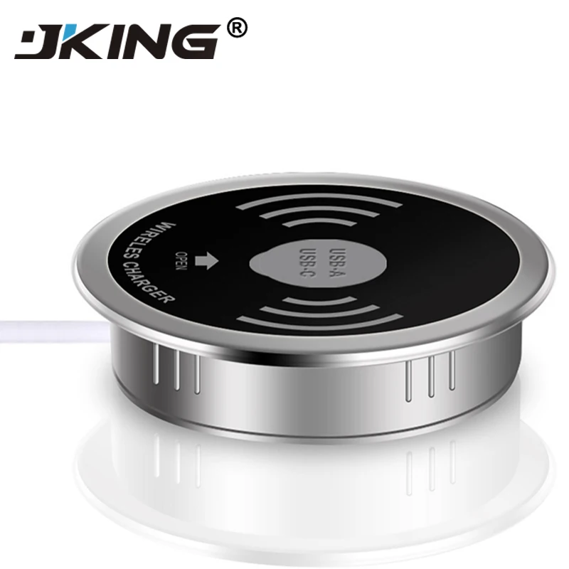 

JKING Built in Desktop Qi Wireless Fast Charger 10W 7.5W or 5W USB-A Type-C 15W Quick Charger 3.0 Embedded Caricabatter Tipe C