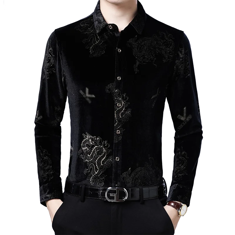 Chinese Element Velvet Shirt Man Autumn Spring Dragon Pattern Velour Tops Men Smart Casual Elegant Slim Fit Shirts Plus Size
Chinese Element Velvet Shirt Man Autumn Spring Dragon Pattern Velour Tops Men Smart Casual Elegant Slim Fit Shirts Plus Size