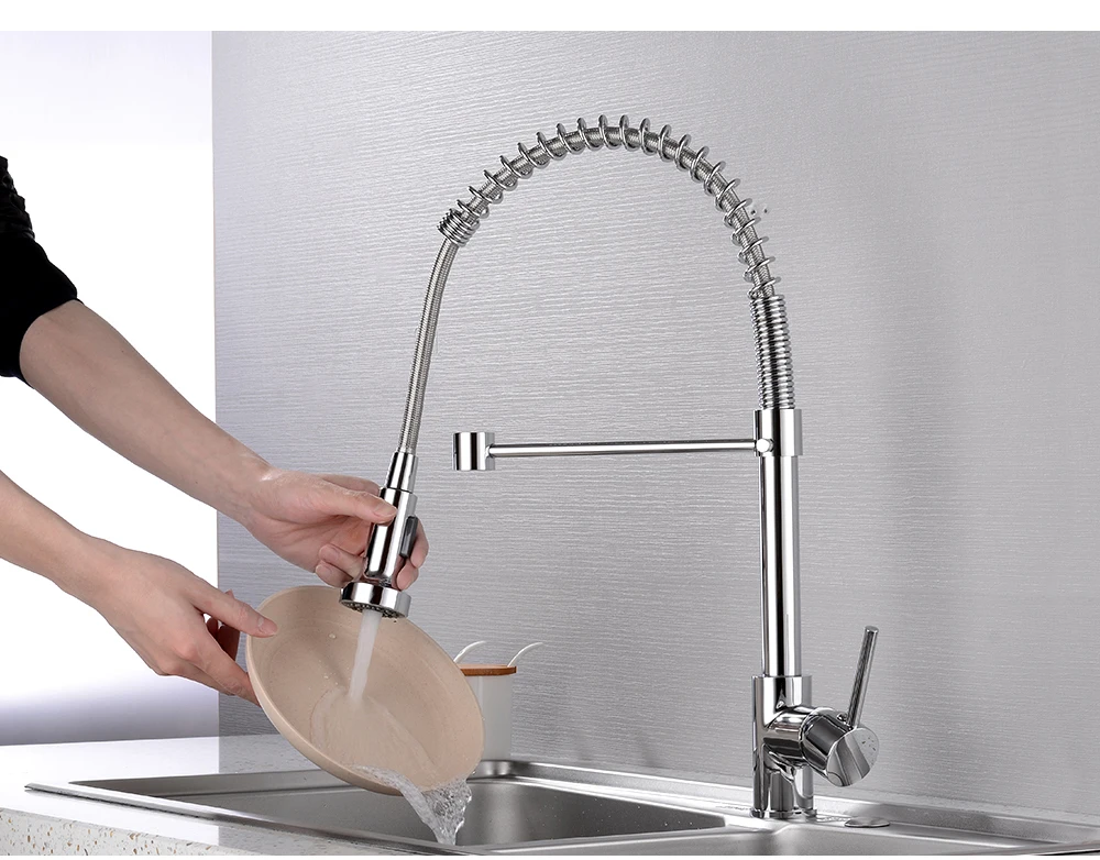 Haliaeetus Spring Kitchen Faucets Hot&Cold For Pull Out Kitchen Faucet Chrome Mixer Tap Deck Mounted Brass Kitchen Tap