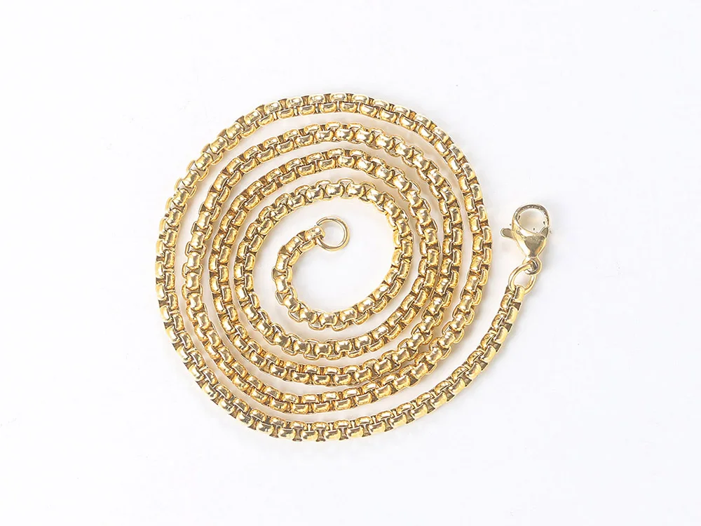 Hip Hop Necklaces For Men Women Gold Color Stainless Steel Necklace 3MM Square Pearl Chain Rapper Chain Personality Jewelry C021