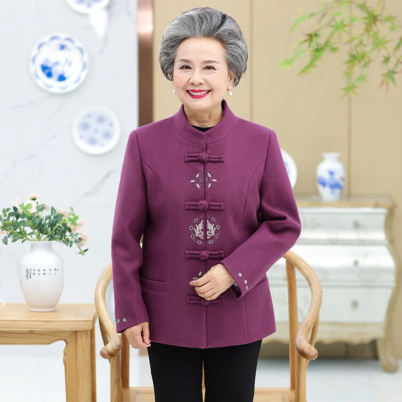 

Middle-aged WOMEN'S Apparels Autumn Clothing Short Mom Coat 60-70-Year-Old Man Embroider Jacket Grandma-Woolen Clothes